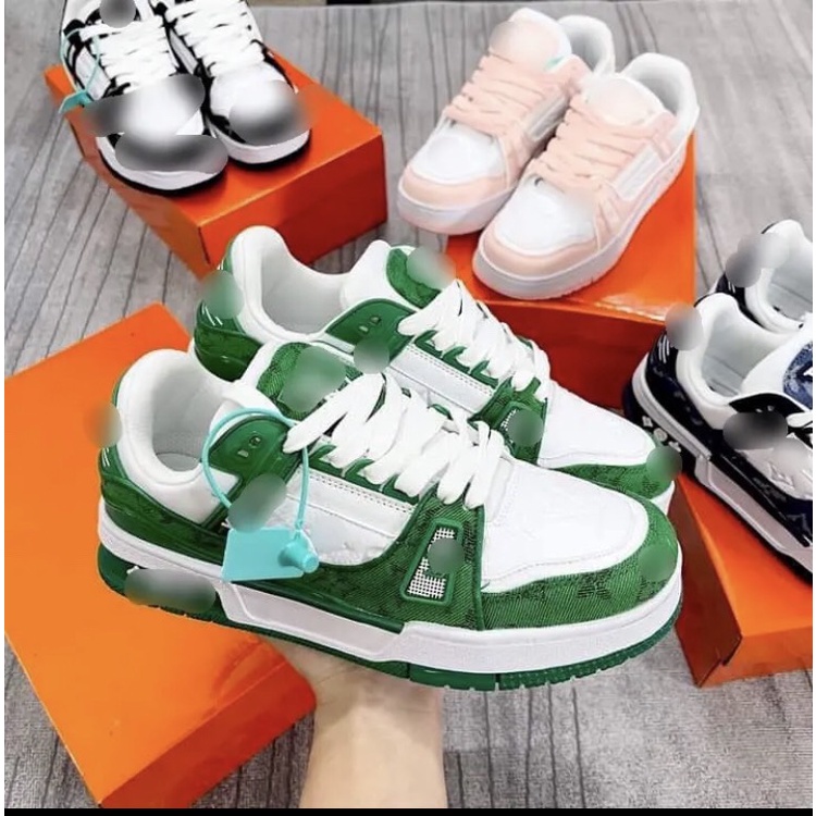Giày LV Trainer xanh hồng đen, Lo.uis Vui.tton Trainer Black White, Giày LV Lo.uis Vui.tton HÀNG CAO CẤP
