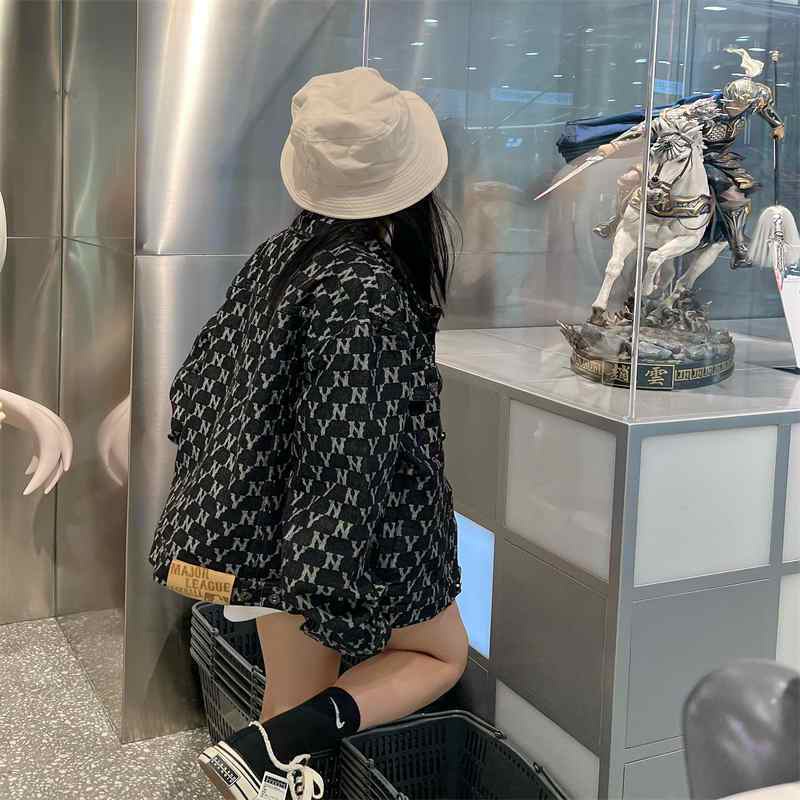 Áo Khoác Denim Tay Dài Dáng Rộng Thêu Chữ NY Kiểu Hàn Quốc Thời Trang Cho Nam