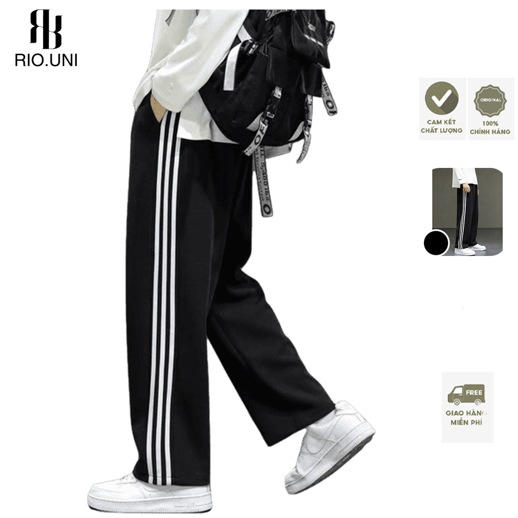 Quần ống rộng unisex phối 3 sọc trắng là điểm nhấn, Quần thể thao chất Umi thể thao RIO.UNI