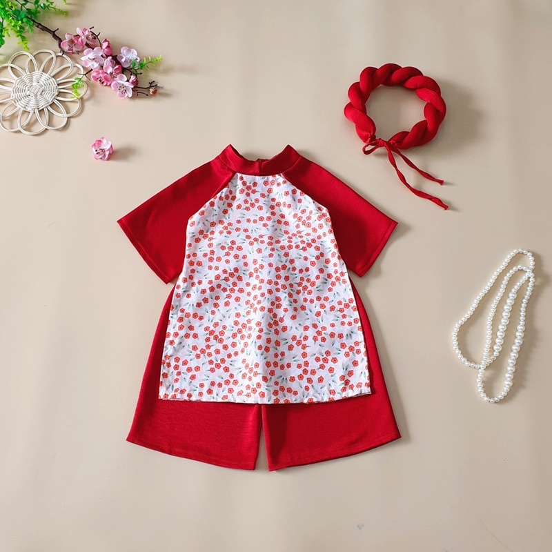 Áo dài cách Tân hoa nhí cho bé 5-19kg