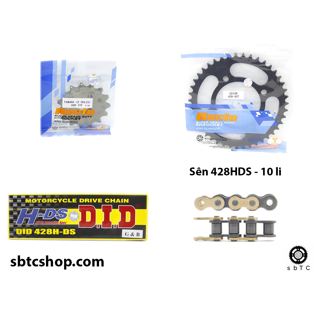 NSD Nhông dĩa RECTO sên DID vàng đen 10 li ly Suzuki GZ150 GZ 150 chính hãng Thái Lan