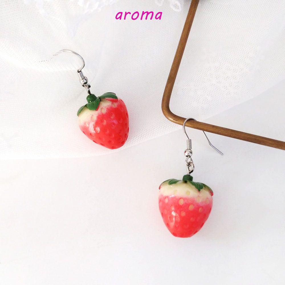 Bông Tai Hợp Kim Dáng Dài Hình Trái Dâu Màu Đỏ Thời Trang Cho Nữ