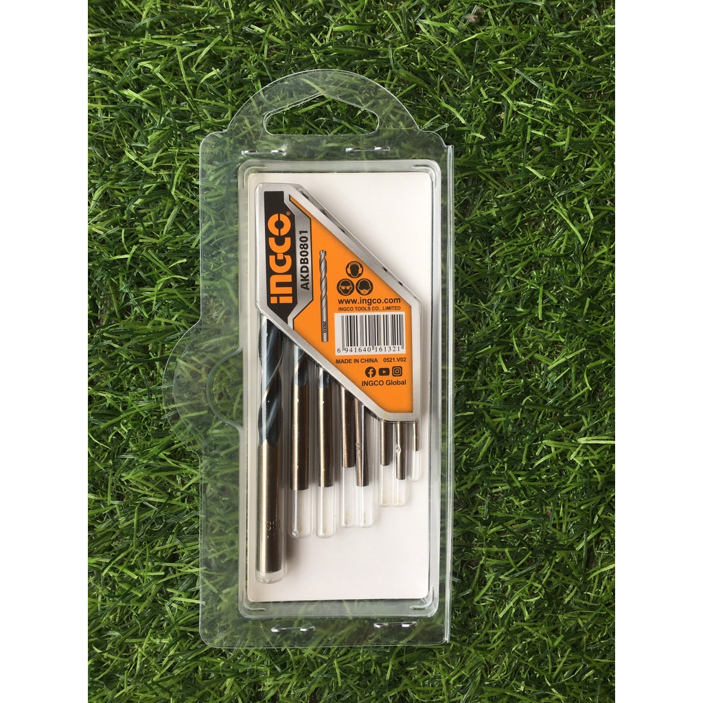 Bộ 8 mũi khoan kim loại HSS Ingco AKDB0801 mũi 2mm, 2x3mm, 2x4mm, 5mm, 6mm, 8mm