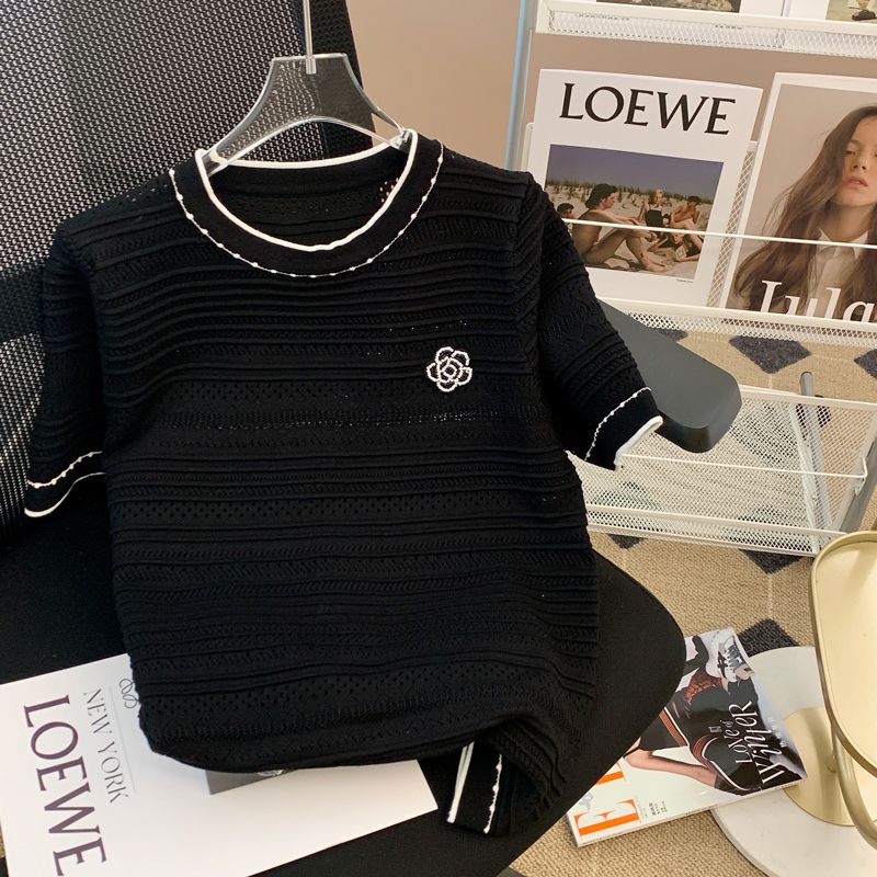 Áo thun nữ form rộng kiểu bigsize tay ngắn croptop trung niên ôm trắng big size đẹp dáng hàn quốc sọc Áo Thun Dệt Kim Tay Ngắn In Họa Tiết Hoa Thời Trang Mùa Hè Hàng Mới Dành Cho Bạn Nữ