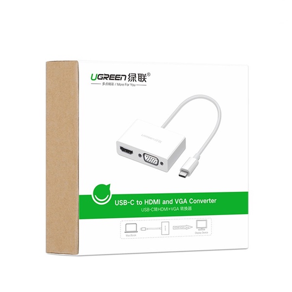 Cáp chuyển đổi USB type C to HDMI/VGA fullHD 3D 4Kx2K Ugreen 30843 chính hãng