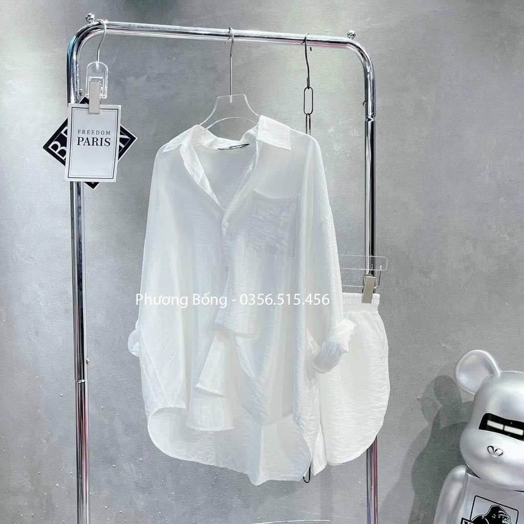 Áo sơ mi nữ dài tay vải đũi mềm màu trắng có túi kiểu hàn tiểu thư đẹp Áo sơ mi công sở trắng đi học cổ bẻ form rộng