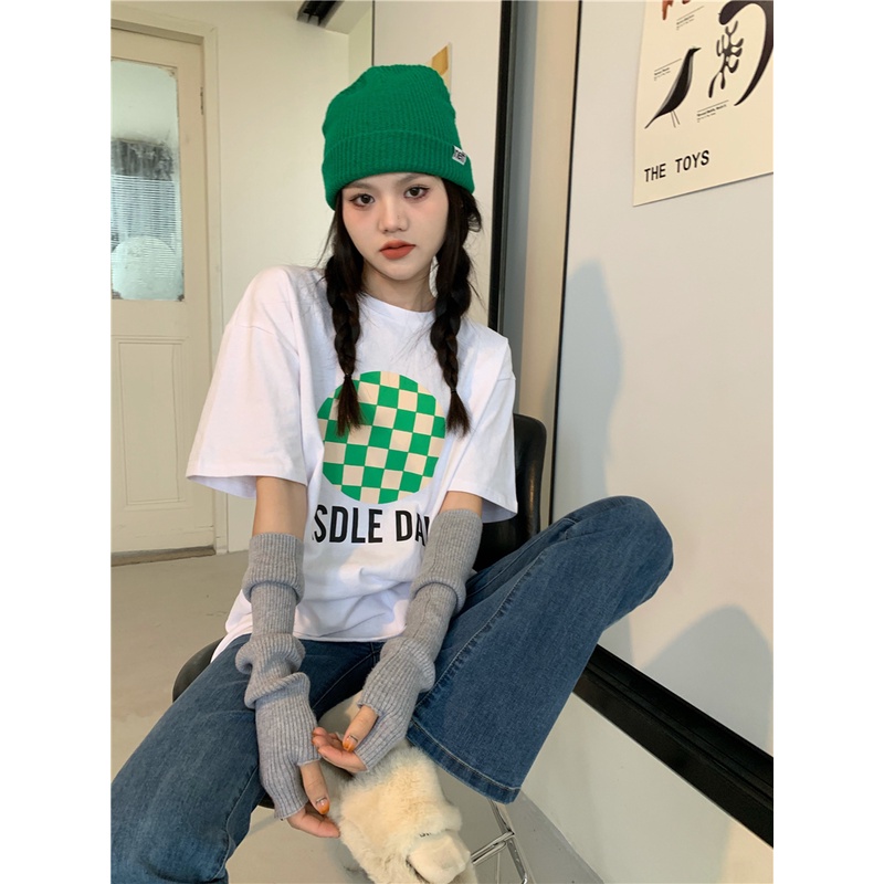 Áo Thun Tay Ngắn Cổ Tròn Dáng Rộng In Chữ Phong Cách Hàn Quốc Thời Trang Mùa Hè Mới Cho Nữ