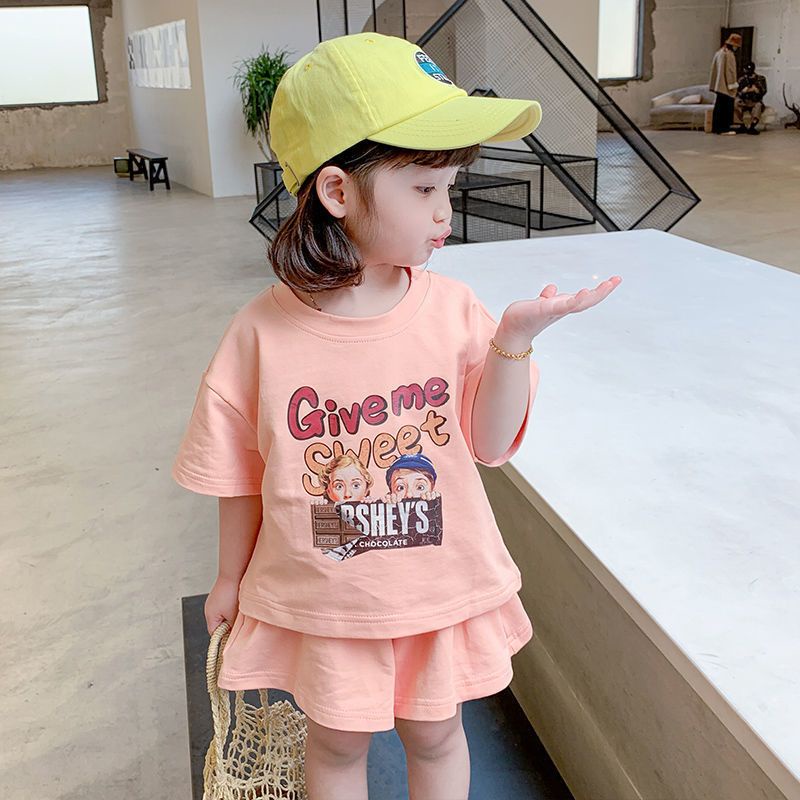 Planet Set Áo Thun Ngắn Tay + Quần short Thời Trang Hàn Quốc Cho Bé Gái