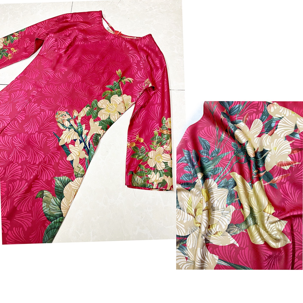 Áo dài Vải gấm Thái Tuấn dệt hoa - Áo dài bà sui, áo mẹ trung niên