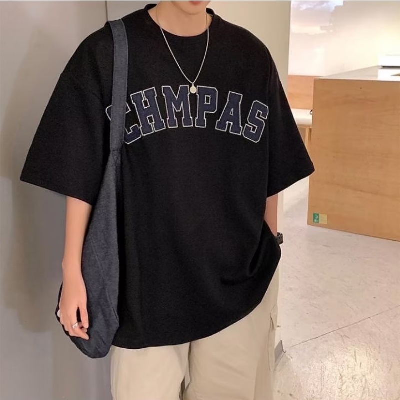 Áo Thun Nam Cổ Tròn In Chữ Phong Cách hip hop Đường Phố Cỡ Lớn M-5XL