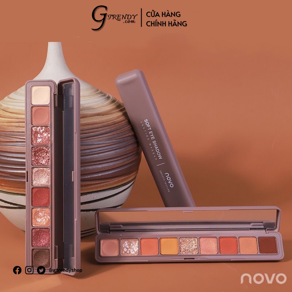 Bảng phấn mắt 9 màu NOVO ánh kim nhung mịn kháng nước GTRENDY