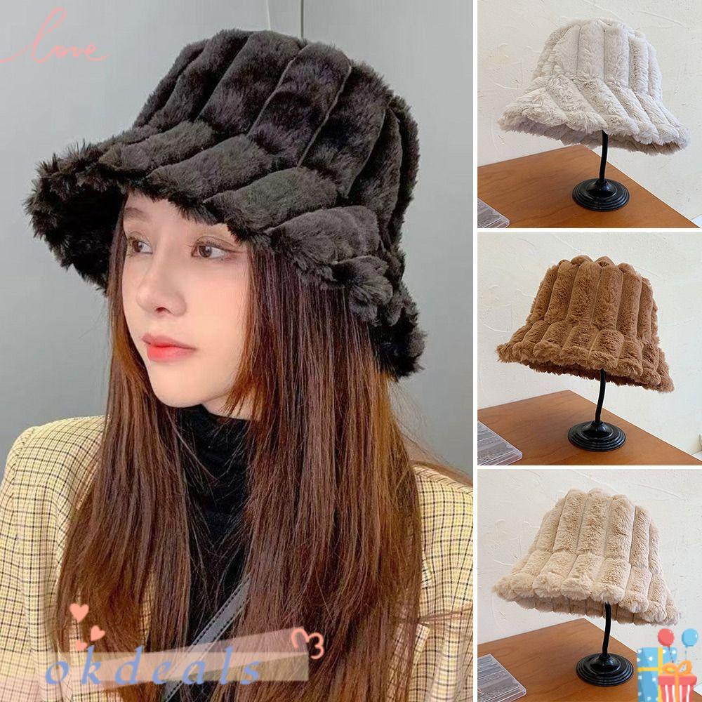 Mũ Bucket Giả Lông Mềm Ấm Áp Thời Trang Mùa Đông