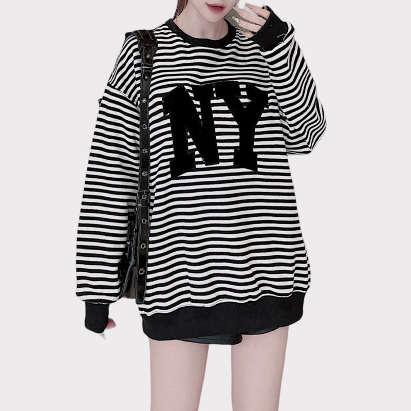 Áo nỉ unisex sweater kẻ ngang NY cao cấp AN2112 by COCCACH