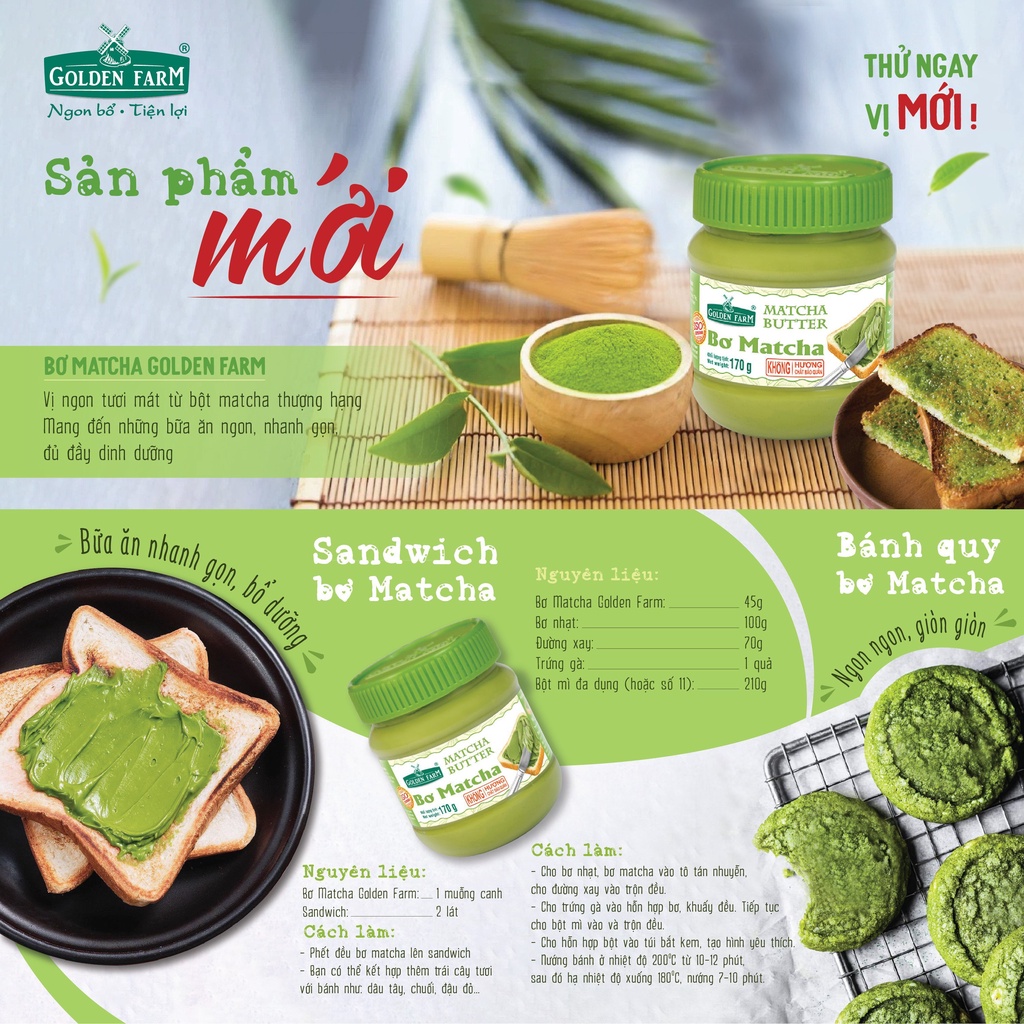 🍂Giảm gía🍂 Bơ trà xanh 170g  Golden Farm Date mới