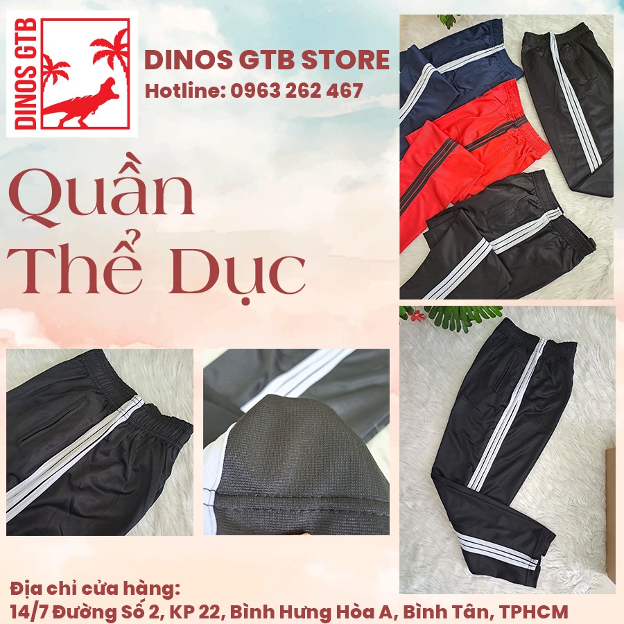 Quần thể dục NAM NỮ 3 sọc màu xanh đen, đen, đỏ cho học sinh cấp 2,3, lưng thun, vải không co giãn