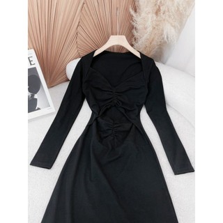 đầm midi đen body nơ ngực