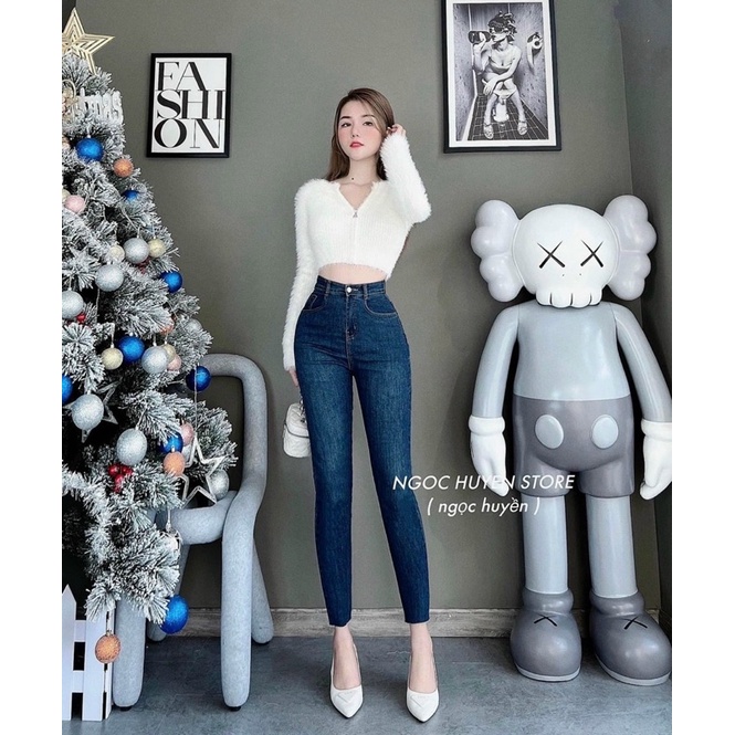 Quần jeans ôm trơn túi tua gấu 3 màu