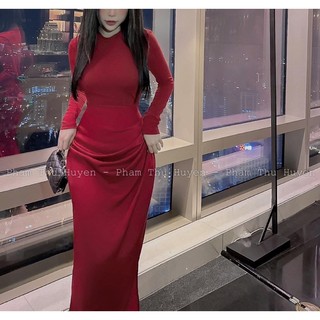 Đầm xẻ nhún eo