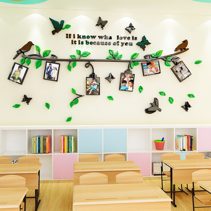 Xanh Lá Khung Ảnh Dán Tường Acrylic 3D Dán Tường Giấy Dán Tường Ba Chiều Tự Dính Phòng Ngủ Trang Trí Phòng Khách Mẫu Giáo Bố Trí Dán Tường