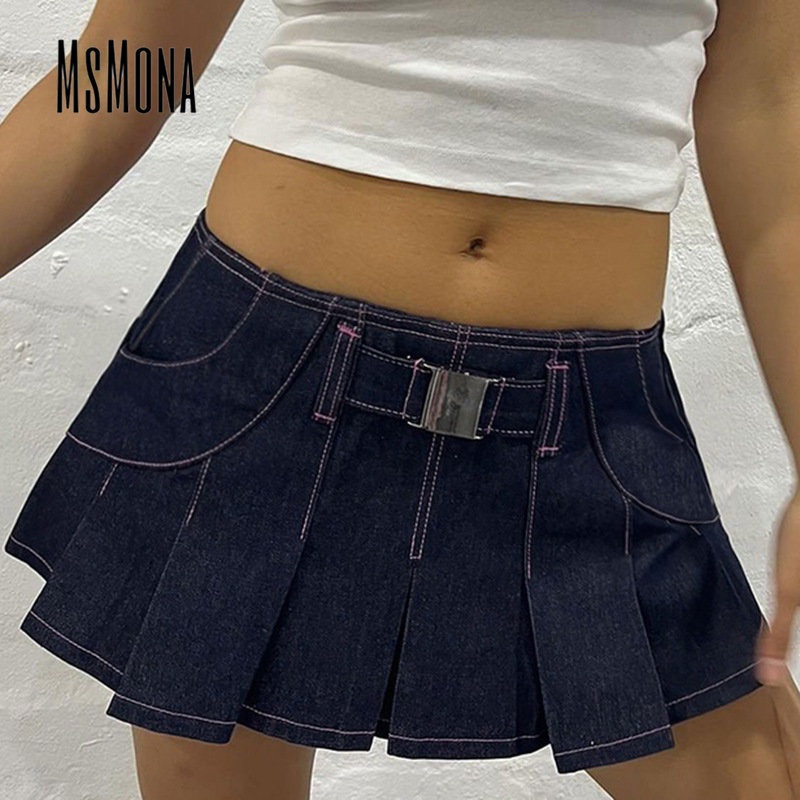 MsMona Chân Váy Mini Lưng Thấp Màu Trơn Cài Khóa Kim Loại Thời Trang 2023 Quyến Rũ Cho Nữ