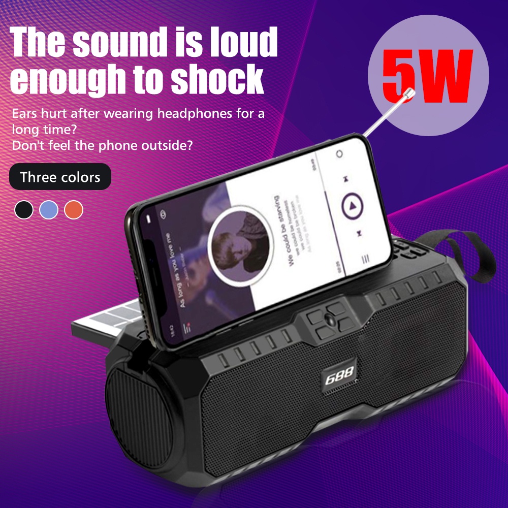 Loa Bluetooth Không Dây Tích Hợp Đài FM Kỹ Thuật Số Sạc Năng Lượng Mặt Trời MP3 Âm Thanh Siêu Trầm