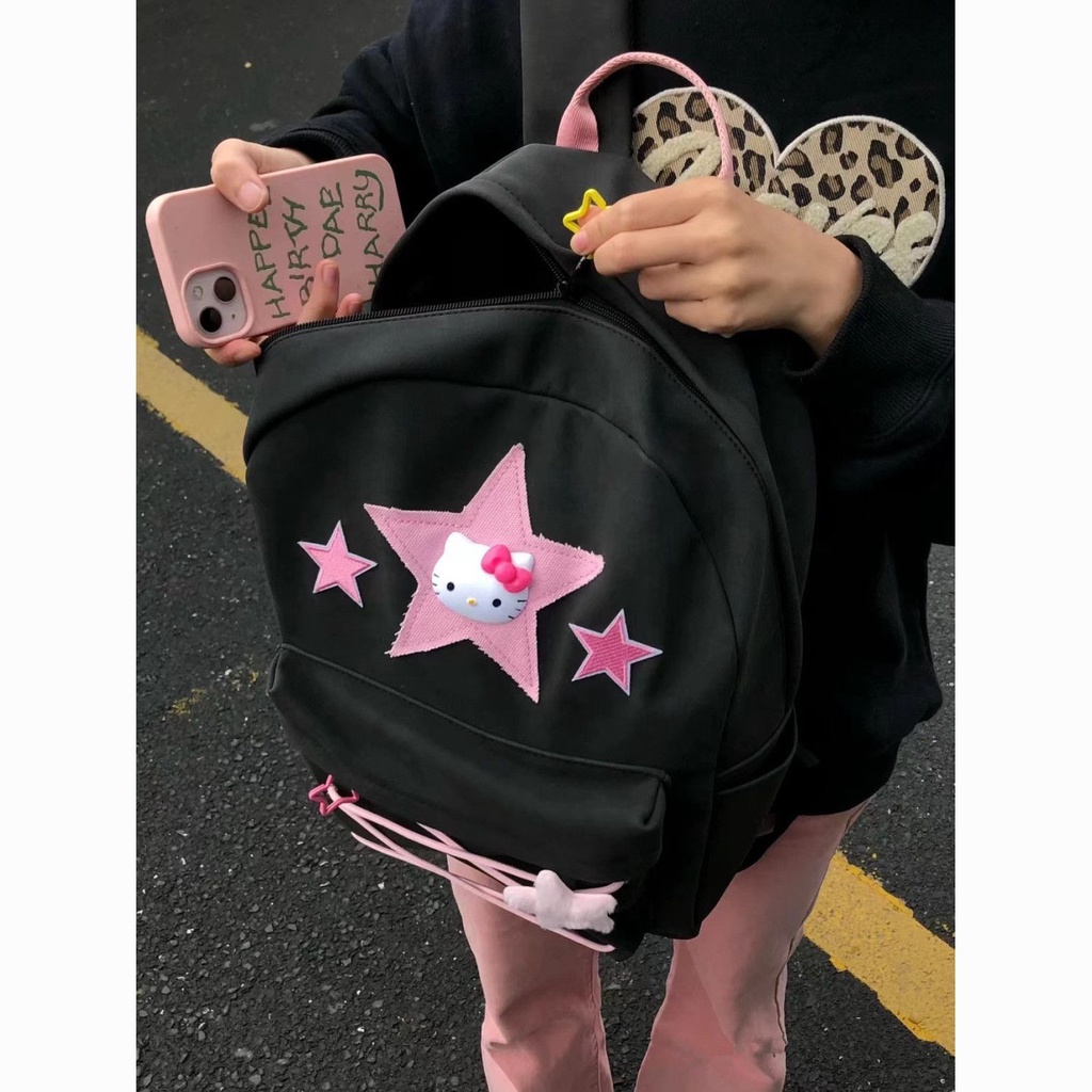 Kaka Ba Lô Đi Học Sức Chứa Lớn Màu Hồng / y2k Millet Ngôi Sao Xanh Lá Có Dây Đeo Ngọt Ngào Và Ngọt Ngào Cho Bé Gái Yabi sc