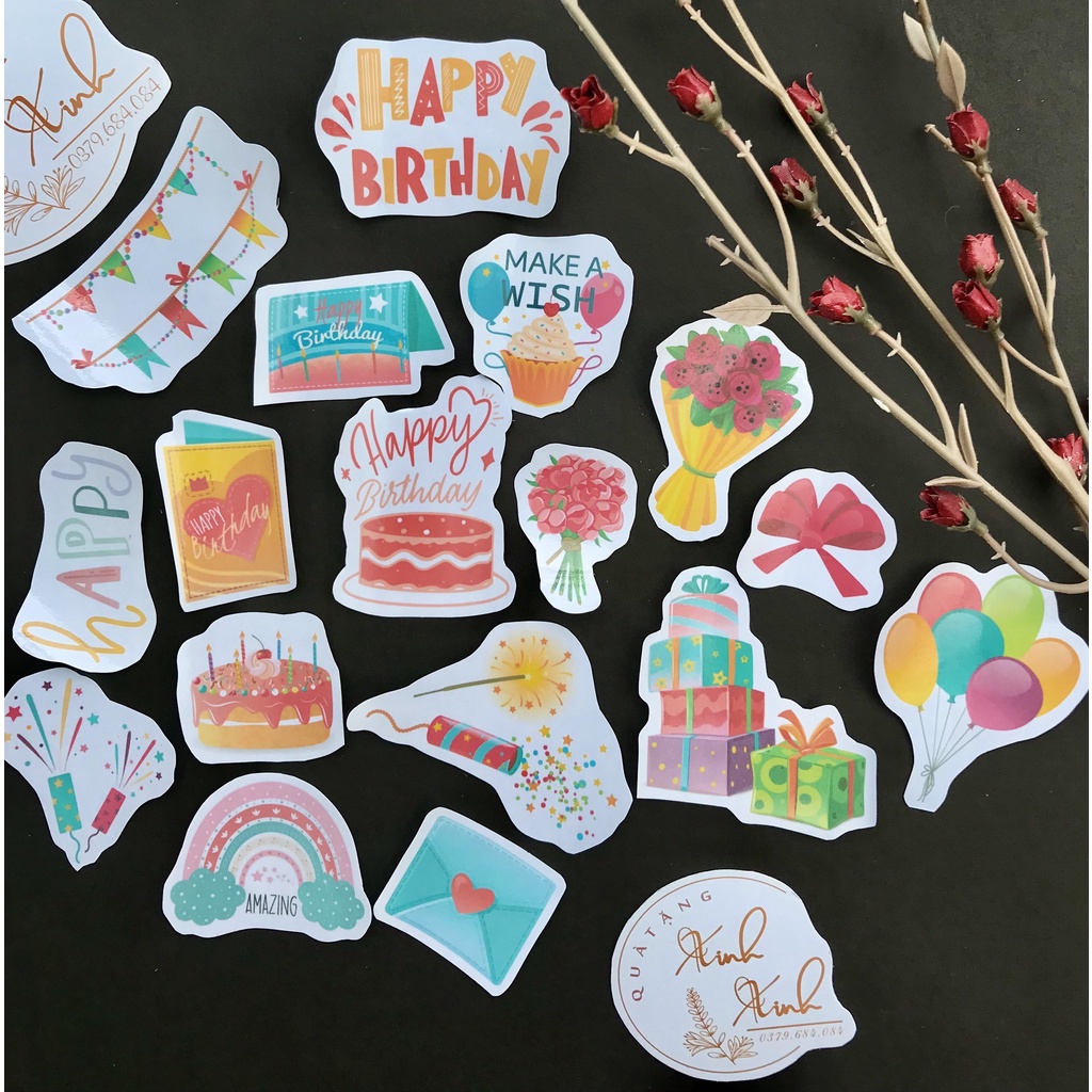 Sticker dán chủ đề sinh nhật, nhãn dán happy birthday, trang trí sổ tay, album ảnh