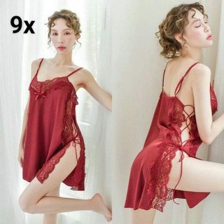 Váy ngủ đầm ngủ lụa bigsize phối ren hai dây đan dây ở hông xinh kèm chíp