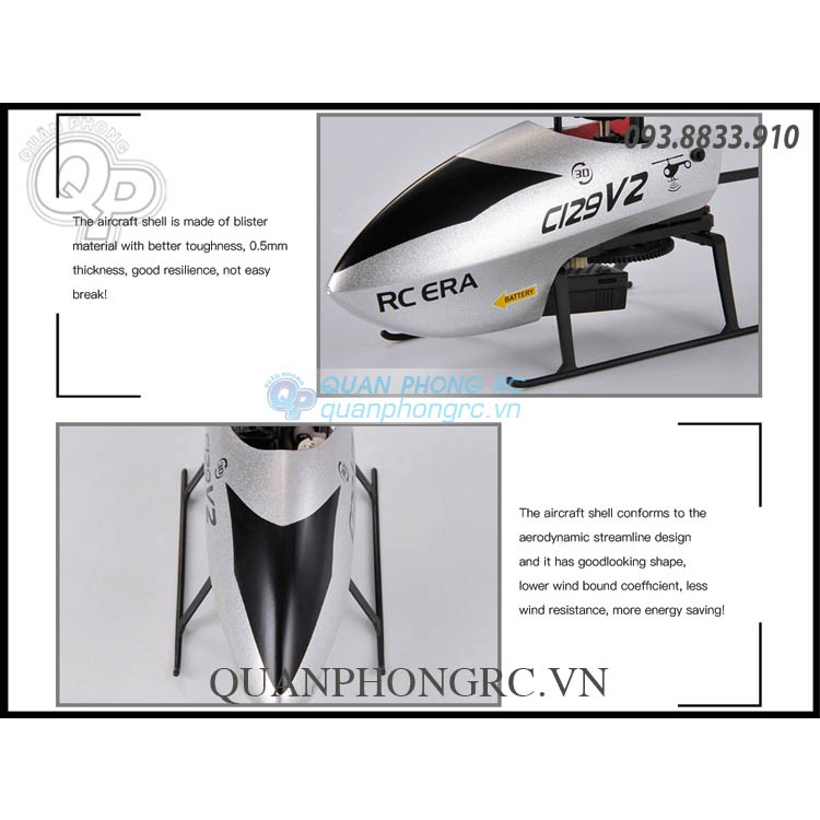 Máy Bay Trực Thăng C129 V2 4CH 6 Axis Gyro Flybarless 2.4Ghz RC Helicopter With 3D Rollover RTF