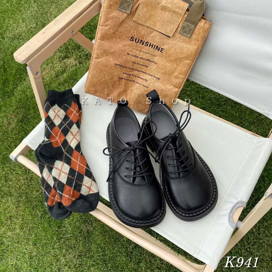 Giày Oxford Buộc Dây Nữ Cá Tính Đế Bánh Mì Răng Cưa Nhẹ Êm , Kato Shop K941