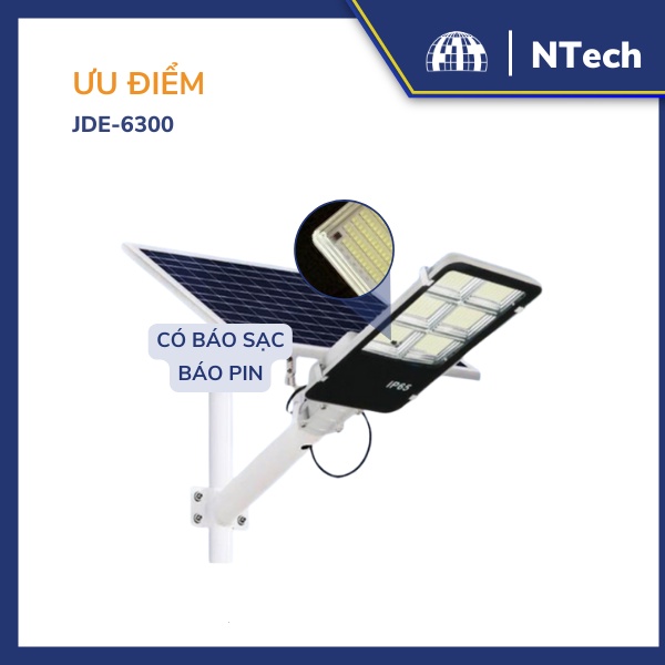 Đèn năng lượng mặt trời - Đèn đường NLMT Jindian JD-E6300 Công suất 300W Khung Nhôm, Chip Led "SMD" - BH 02 Năm
