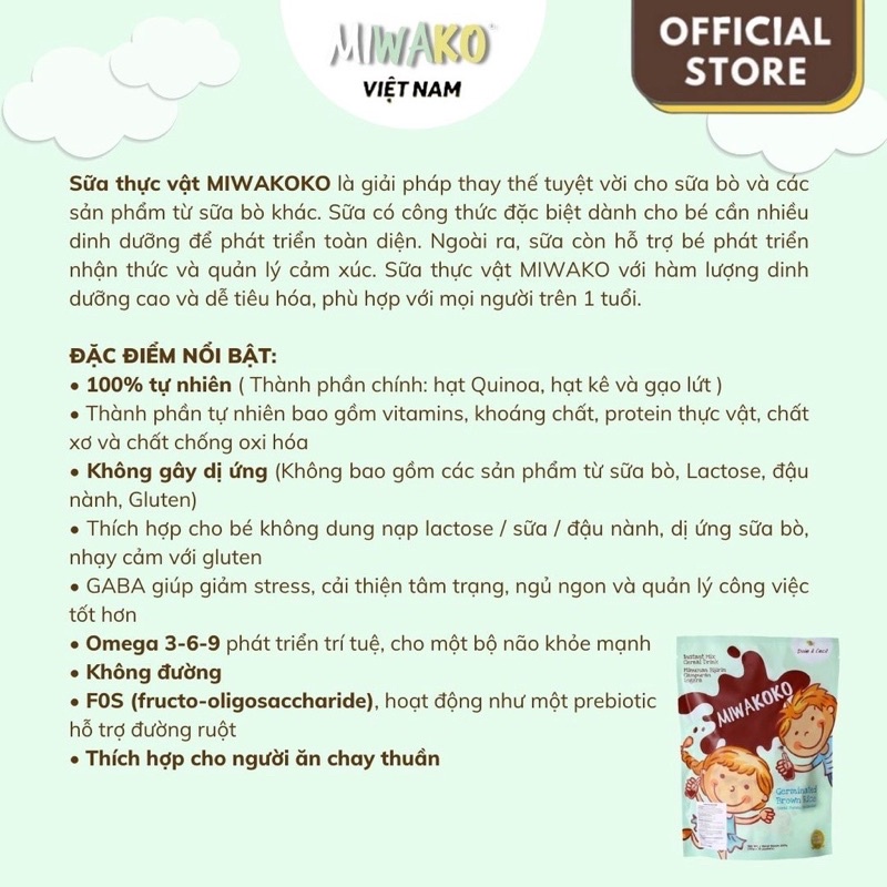 Sữa công thức hạt thực vật hữu cơ Miwakoko vị cacao 300g x 1 túi