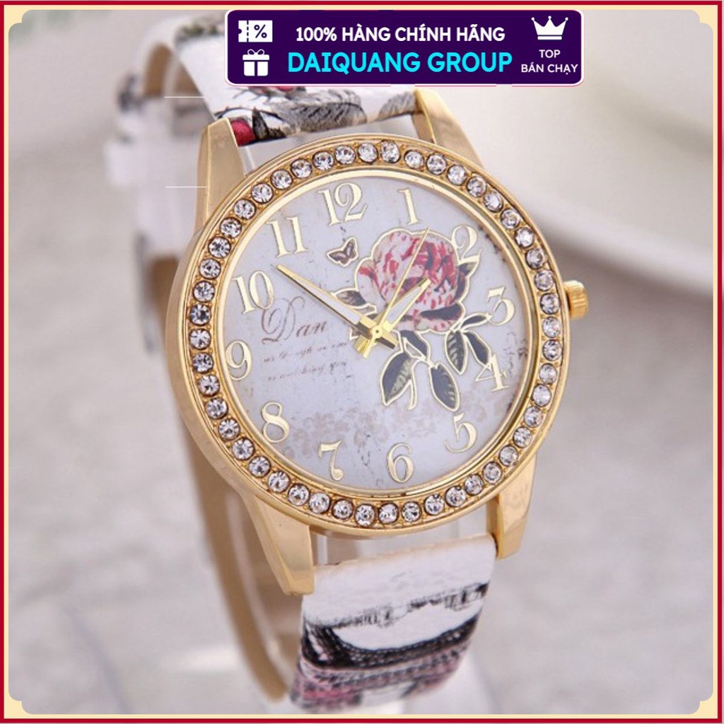 Đồng hồ nữ Dan đính đá dây da khóa cài phong cách Hàn Quốc_DHO003