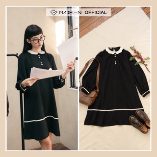 Váy liền dài tay đen cổ sen cách điệu MADELEN