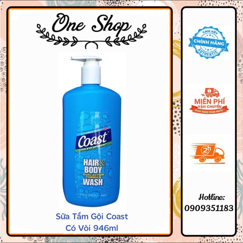 (Mẫu mới) Sữa tắm gội Coast Hair & Body Wash có vòi dành cho nam 946ml của Mỹ