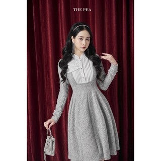 Rina dress by thepeavn - đầm dạ tweed ghi ánh nhũ phối cổ sơ mi