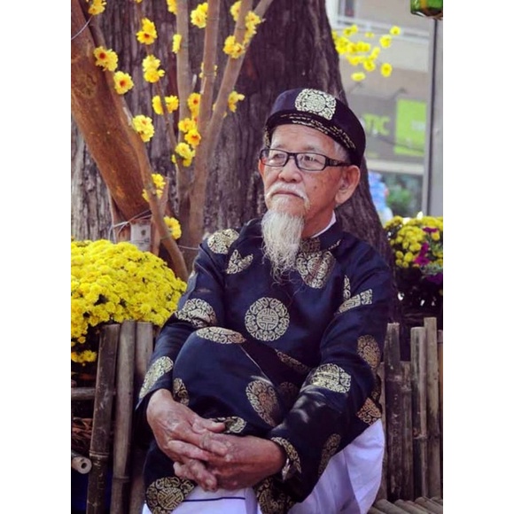 áo dài ông đồ đen mừng thọ