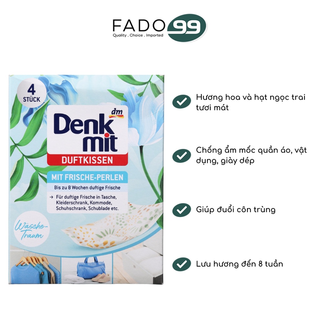 Gói Thơm Quần Áo Denkmit Textilerfrischer Duftkissen Wäsche-Traum Nhập Khẩu Đức Hộp 4 Gói