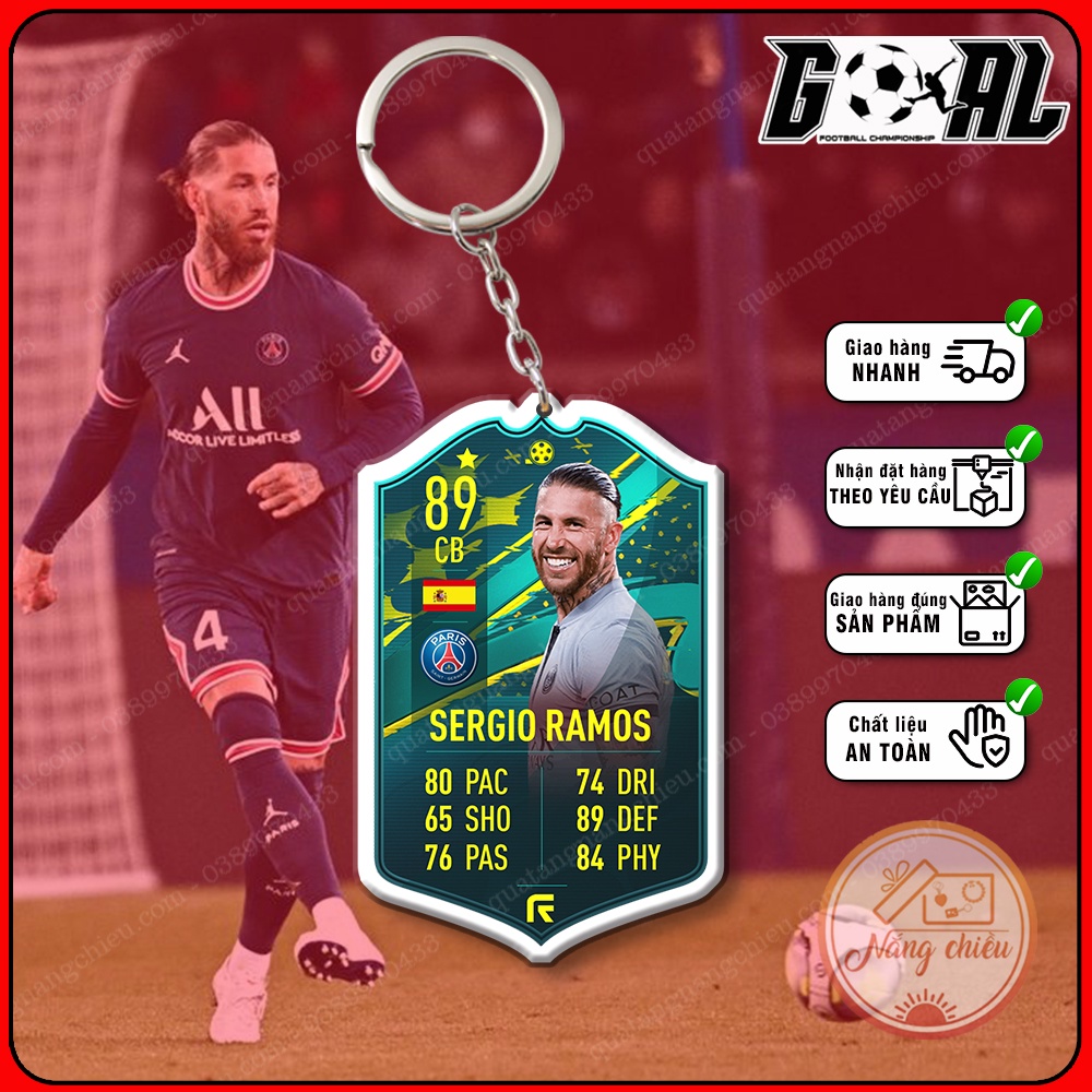 Móc khóa cao cấp cầu thủ Sergio Ramos-phụ kiện treo balo mới nhất 2023-thẻ legend bóng đá yêu thích CLB PSG[4413-4424]
