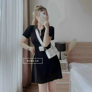 đầm cổ sơ mi phom ngắn dáng xòe chất thun gân co giãn thích hợp mặc đi chơi,đi làm MyMy store
