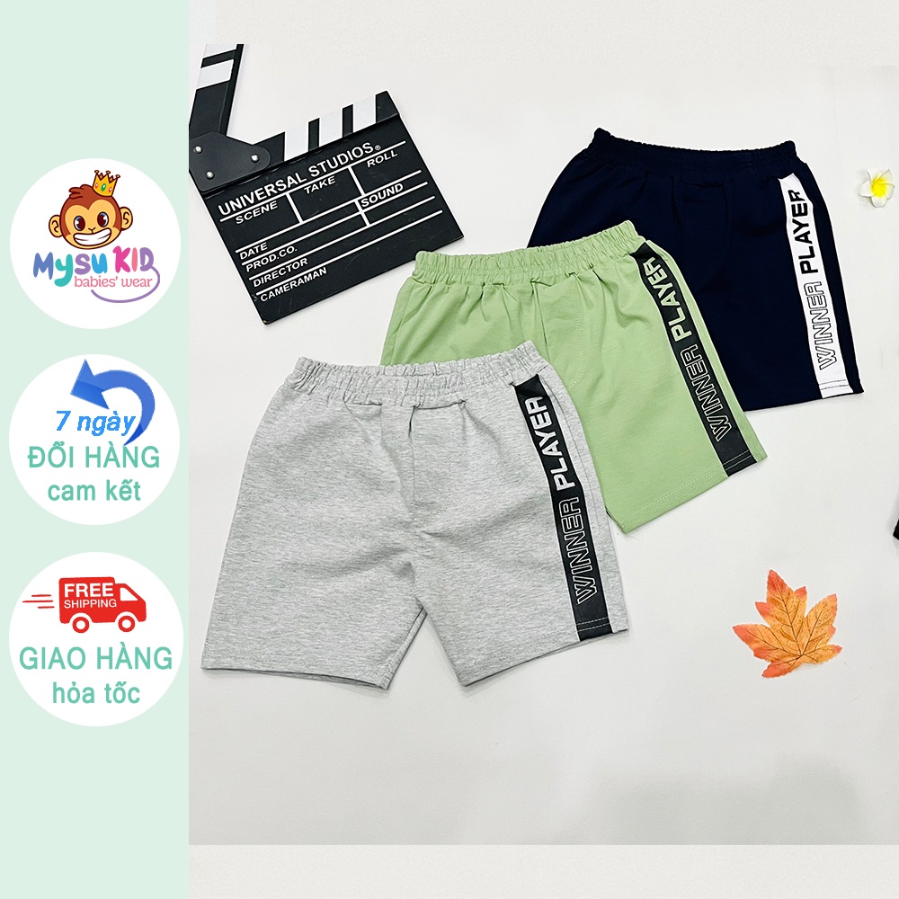 Quần đùi short thun bé trai in sườn thể thao thun cotton mềm mát co giãn từ 11-26kg
