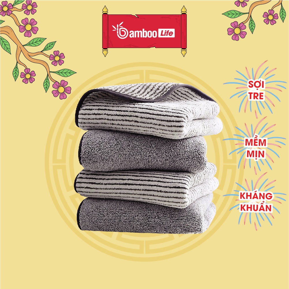 Khăn tắm lớn sợi tre Bamboo Life BL058 cao cấp, kháng khuẩn, thấm hút, mềm mịn, an toàn cho da 70x140cm