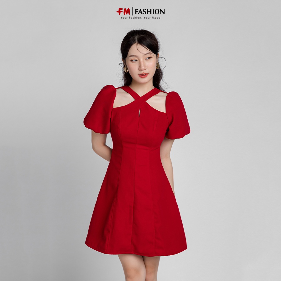 Váy nữ sang chảnh FM Style dáng ngắn cổ chéo cách điệu hàng xưởng thiết kế thời trang sang chảnh dự tiệc 22120576