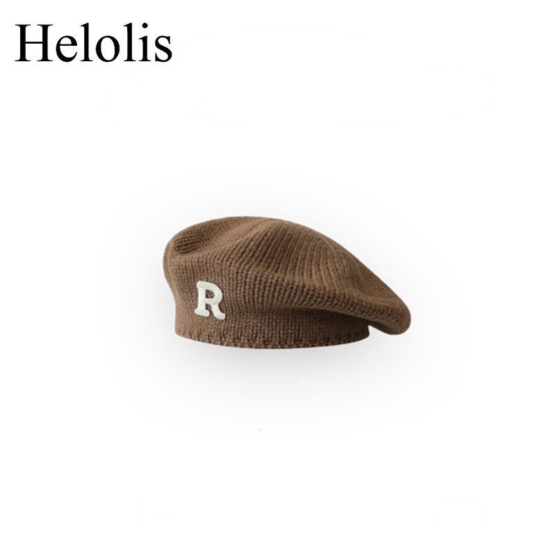 Mũ Beret Len Dệt Kim In Chữ R Thời Trang