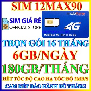 Sim  vào mạng 1 năm 12max90 Mobifone tháng 180Gb  tặng 4 tháng tổng 16 tháng