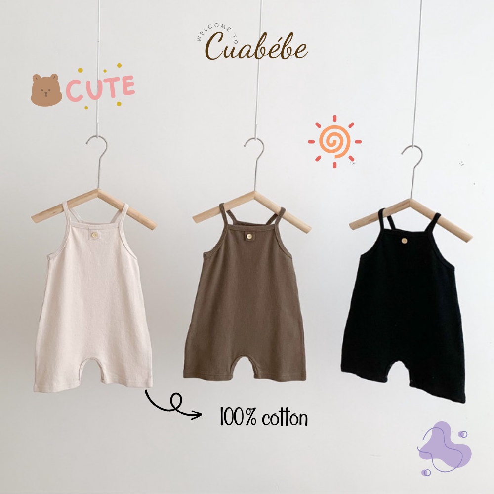 Bộ Áo Liền Quần Hai Dây Chất Thô Cotton Màu Trơn, Quần Yếm Hai Dây Cho Bé Trai Bé Gái 5-15kg, Bodysuit Trơn PEEKABOO