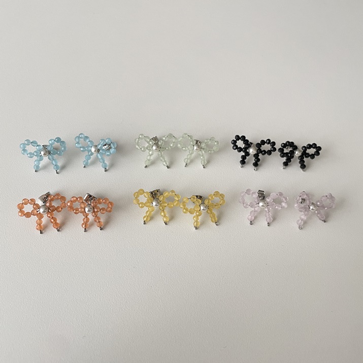 Bông tai nơ Crystal ribbon phong cách Hàn Quốc