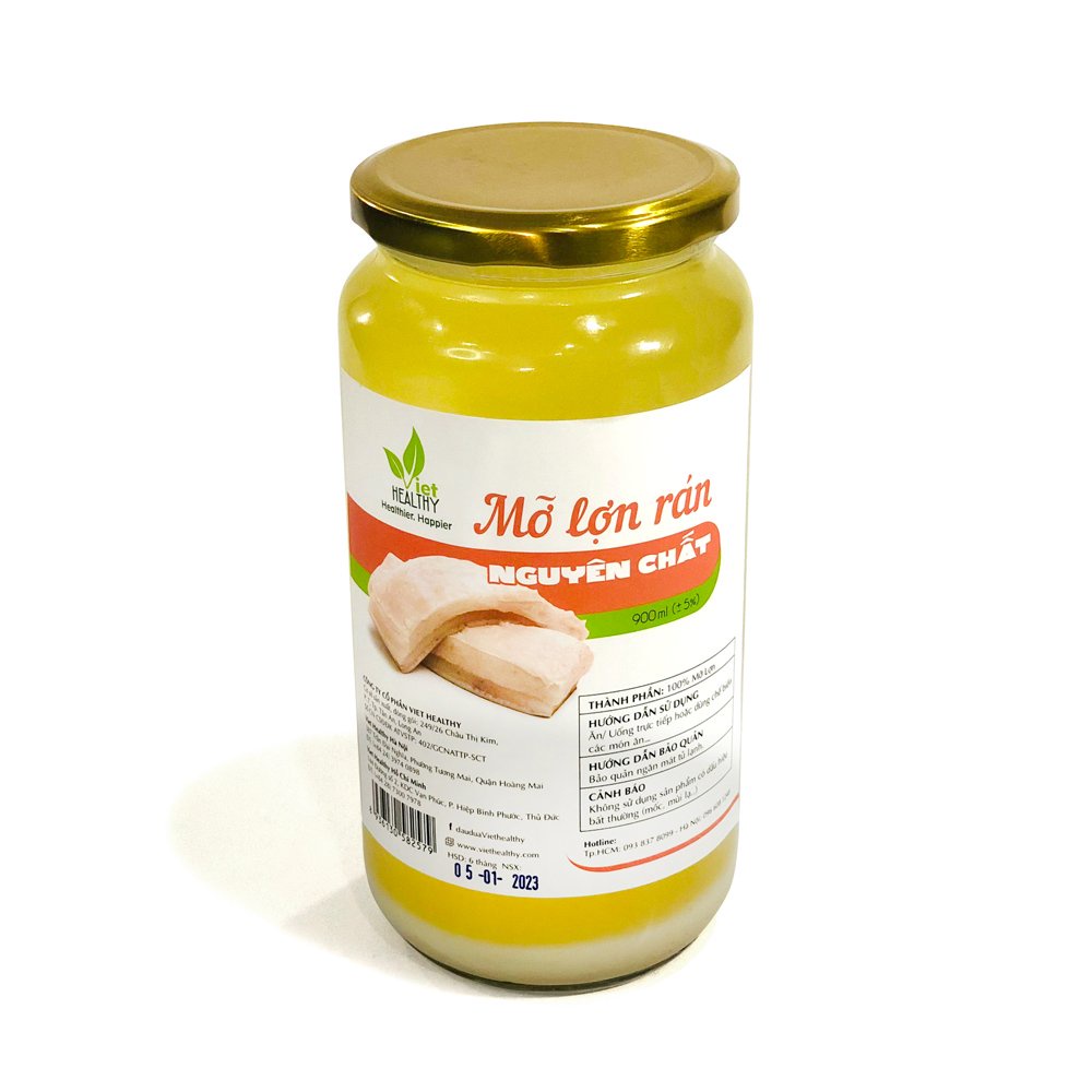 Mỡ Lợn rán nguyên chất Viet Healthy 900ml