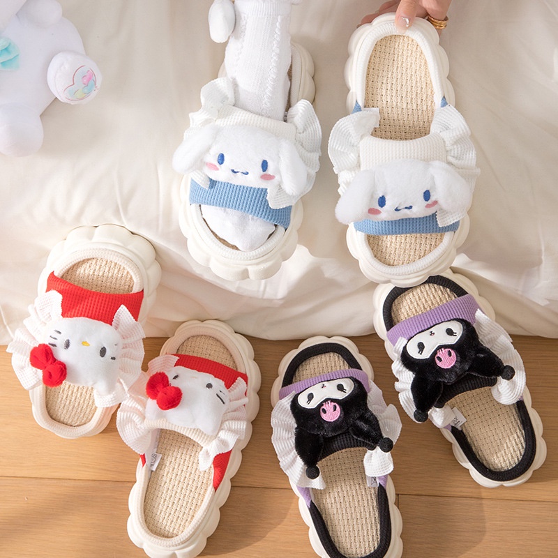 Dép Vải Lanh Họa Tiết Hoạt Hình Công Chúa Kuromi Thời Trang Xuân Thu Cho Nữ
