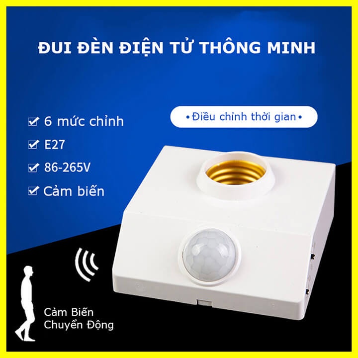 Đui đèn cảm biến chuyển động E27 tự động bật tắt, đuôi đèn cảm ứng có thể điều chỉnh thời gian và độ nhạy